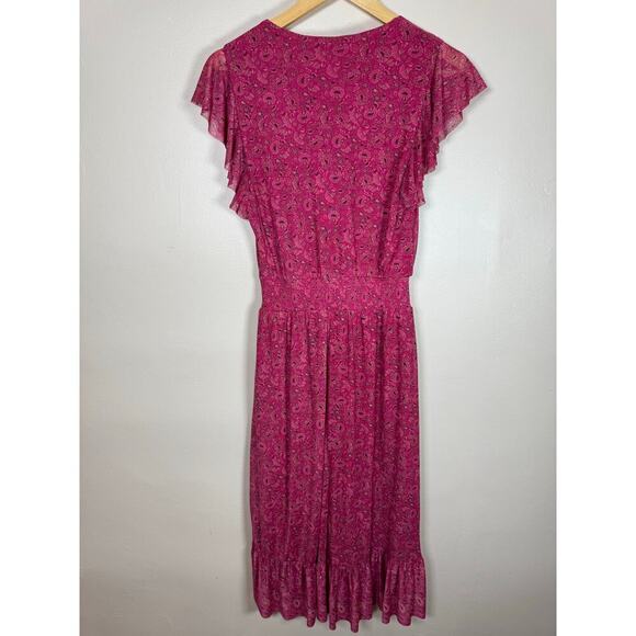 EVEREVE Elena Ruffle Sleeve Floral V Neck Midi Dress Womens S cottage Stretch - Picture 3 of 10